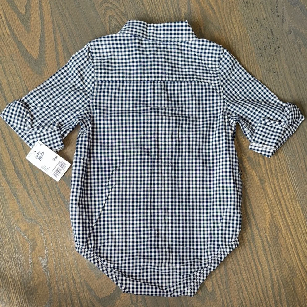 OshKosh B’gosh Navy Gingham Button-Down Bodysuit | 18M